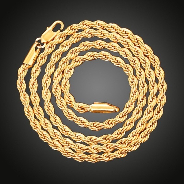 Men's 3mm Set Chain Necklace Bracelet Simple Hip Hop Gold Plated Twisted Rope Chain