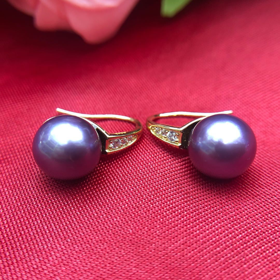 S925 Hong Kong Sterling Silver9mm Slightly Flawless Freshwater Purple Pearls With Exquisite And Fashionable Details Ear Hooks