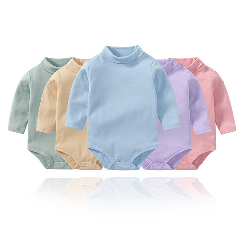 Autumn and winter baby clothes high-neck long-sleeved triangle harem baby spring and autumn warm cotton one-piece bodysuit rompers