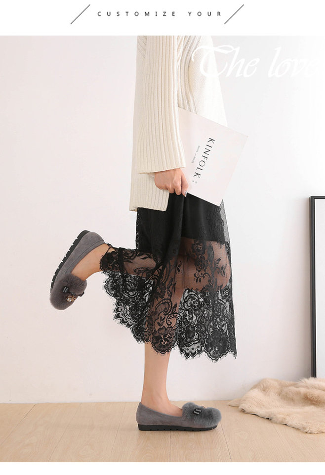 Giày lười nữ lót lông giữ ấm đế bệt mũi tròn — Màu xám, Màu đen chi tiết 18