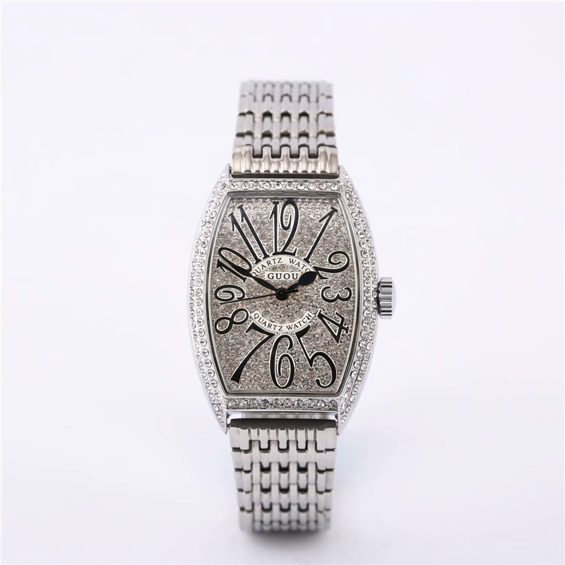 Guou guou nuevo reloj de mujer casual estrellado cristal cuarzo correa de acero calendario tendencia reloj 8200