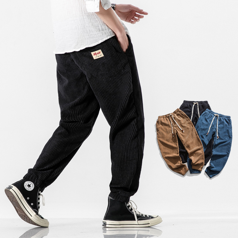 Primavera y otoño 2020 estilo japonés pantalones casuales de hombre lavados sueltos estilo chino pantalones pitillo de pana pantalones de hombre de moda