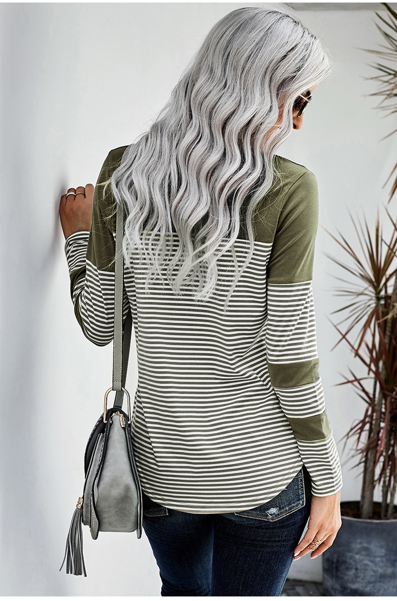 knitted sweater women's sleeves striped stitching new pocket long-sleeved women's sweater NSSI2306