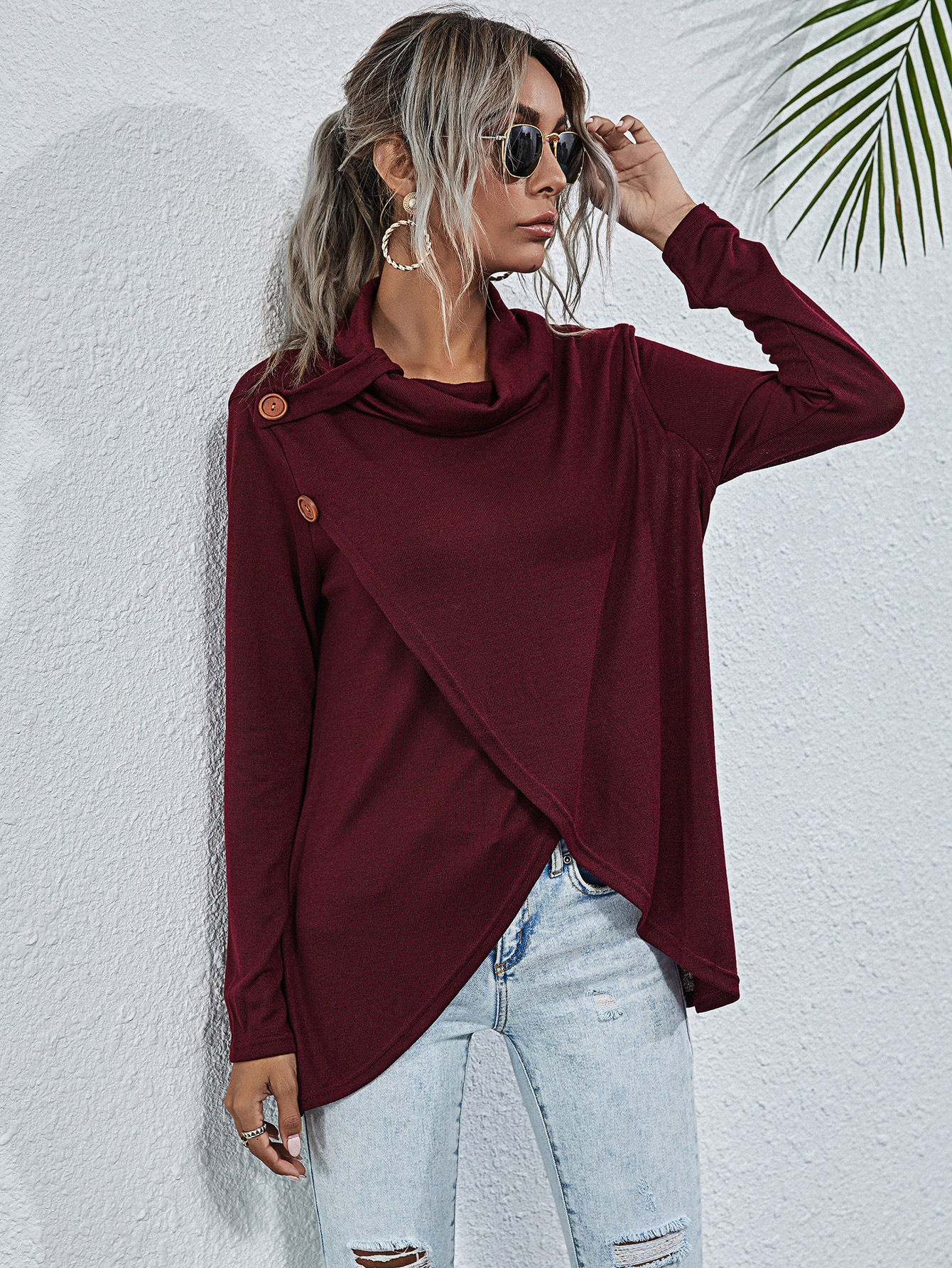 New Multi-Button Sweater Knit Top NSYD3672
