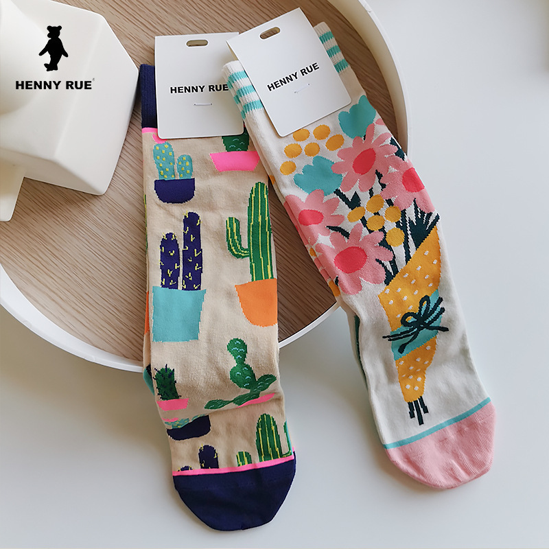 2020 New Autumn and Winter Flower Socks Cotton Breathable Tropical Rainforest Trendy Socks Ins Women's Socks