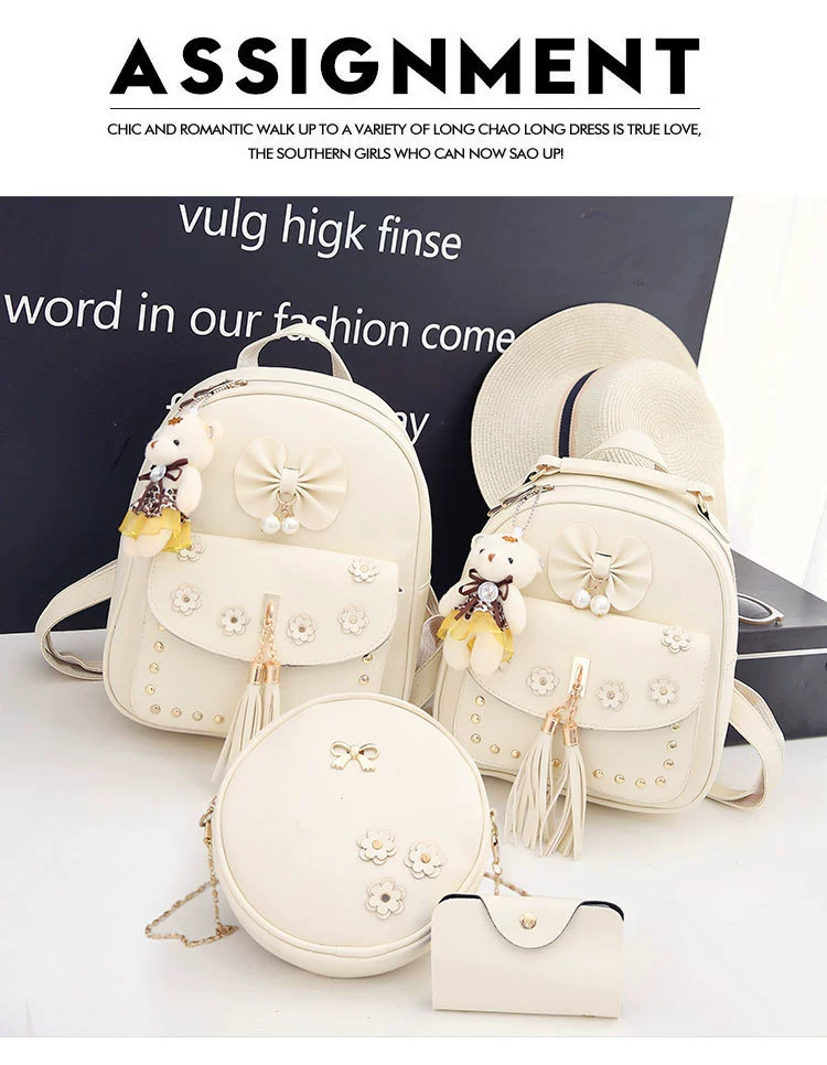 New Leather Three Piece Backpack Sets For Women Fashion Leather Backpack + Wallet + Card Holder 3 Sets