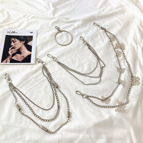 Butterfly Chain Women's New Fashion Metal Versatile Hip-hop Ins Style Matching JK Dress Skirt Jeans Pants Waist Belt Decoration 