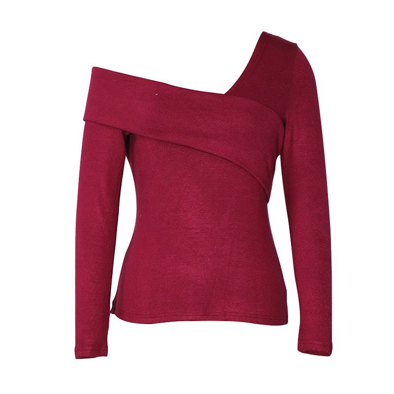 2021 Autumn New Slim Fit Slimming and Shoulder Hollow Solid Color Sexy Base Shirt Top in Tops & Tees