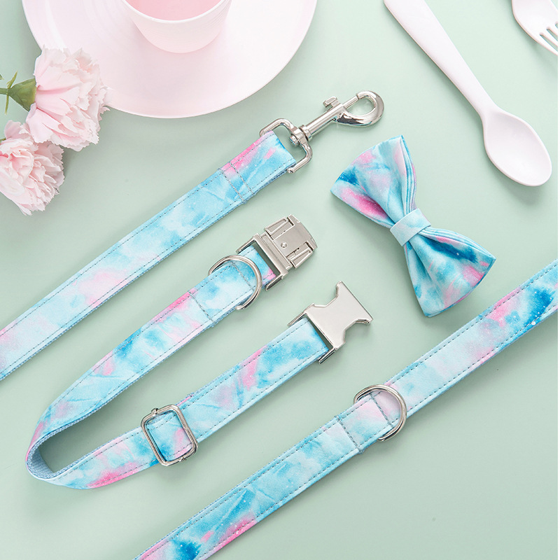 跨境宠物项圈牵引绳蝴蝶结套装 INS宠物项圈 外贸狗狗牵引绳