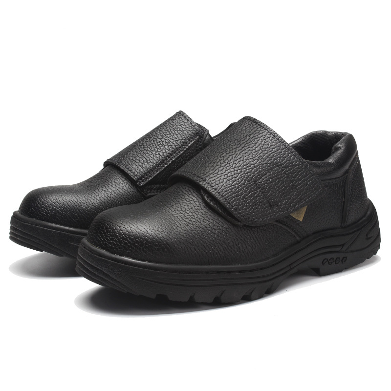 PU革劳保鞋魔术贴加盖双重防护防砸防刺穿钢包头抗磨工地鞋工作鞋