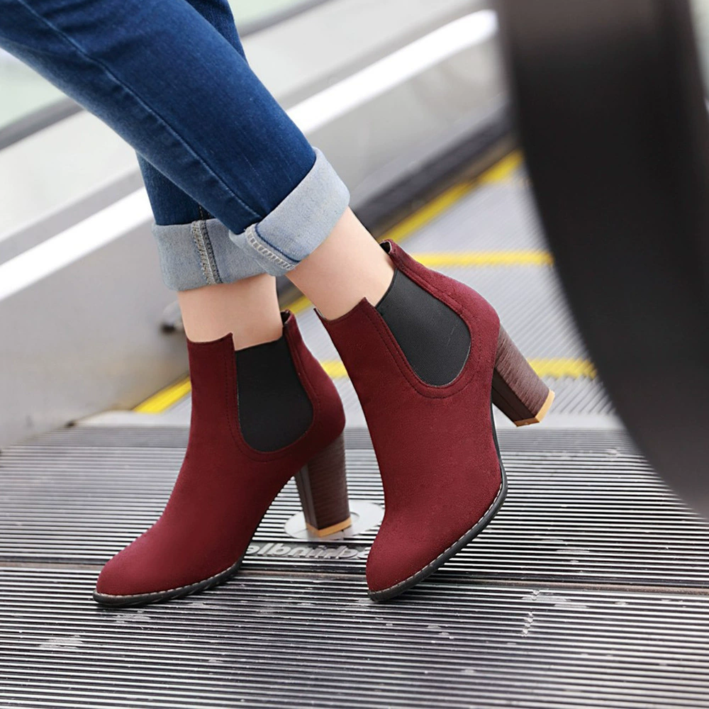 2019 Новая мода, однотонные замшевые женские ботильоны на резинке и массивном каблуке в Корейском стиле с круглым носком