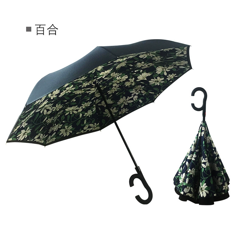 Creative double -layer C -type automatic reverse umbrella avoiding the sun umbrella car fixed rod reverse umbrella ads reverse umbrella