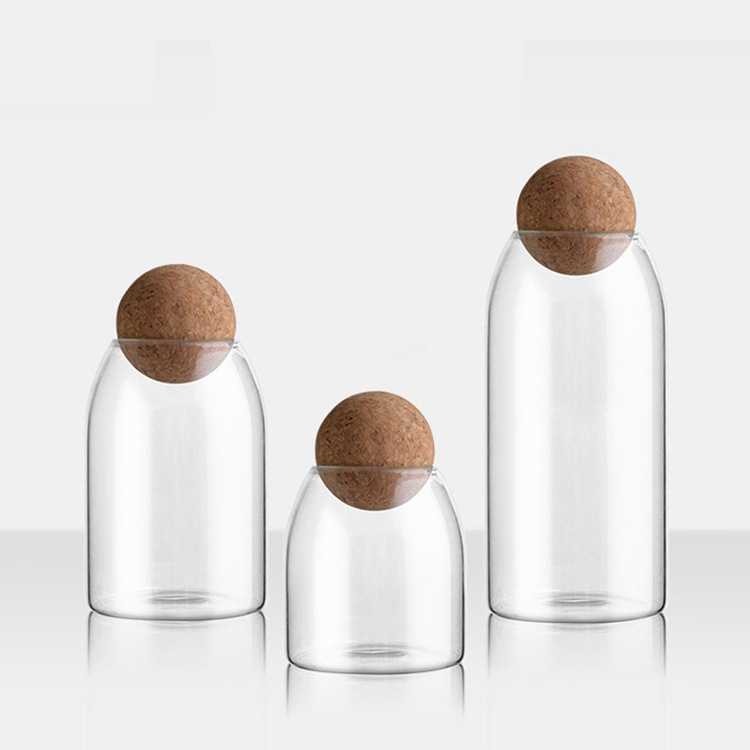 Round ball Cork glass jar tea sealed bar storage flower fruit tea coffee bean display bottle household jar