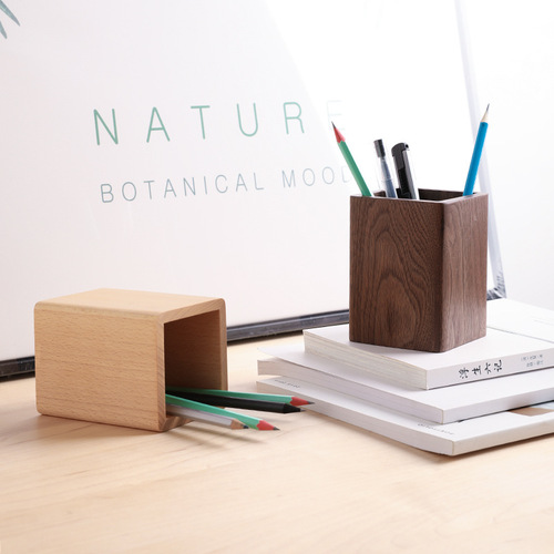 Solid Wood Creative Pen Holder, Black Walnut Wood Desk Storage Box, Simple Japanese Style Study Office Stationery Gift