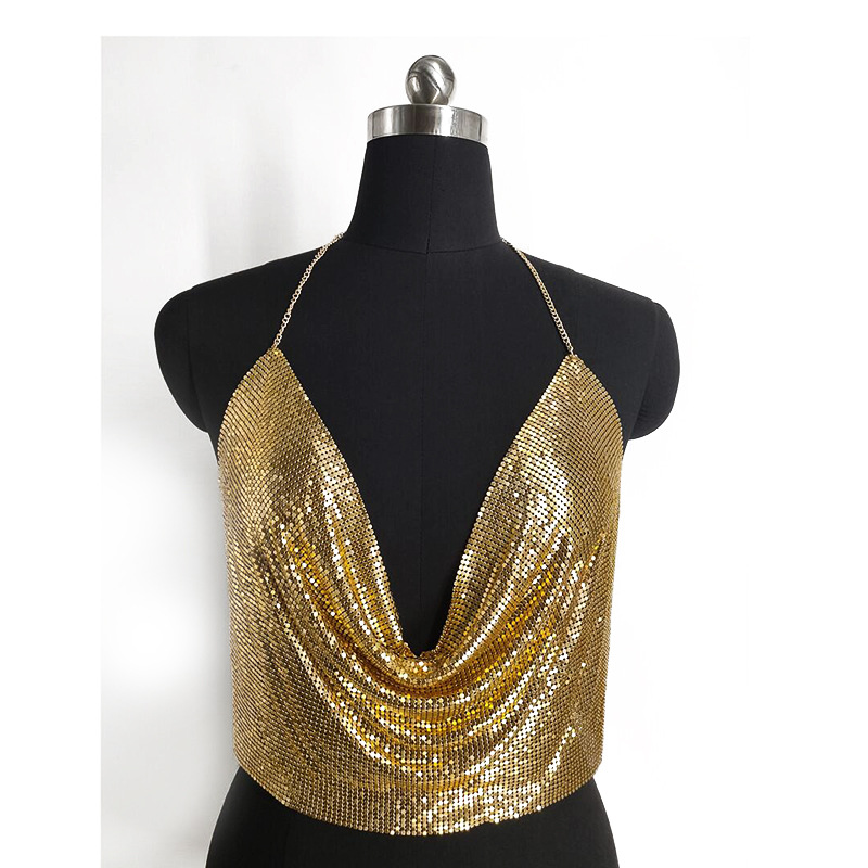 Loose Fit Deep V Crop Top - Gold A Color