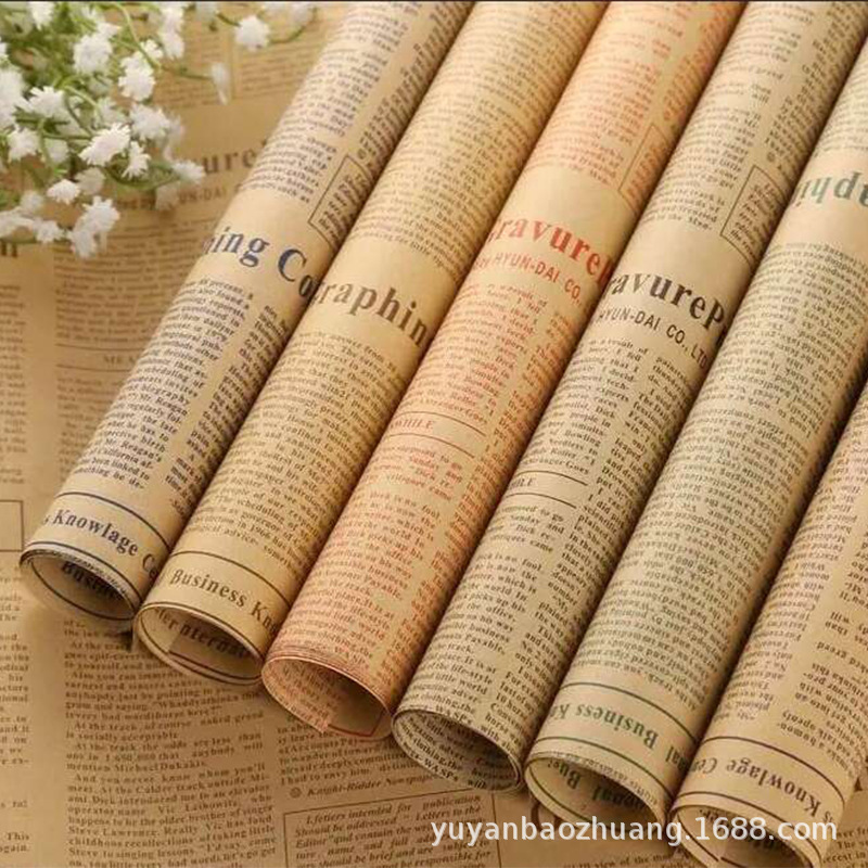 Papel Kraft vintage inglés periódico Rosa ramo de regalo papel de regalo bolsa hecha a mano papel de flores papel de embalaje al por mayor