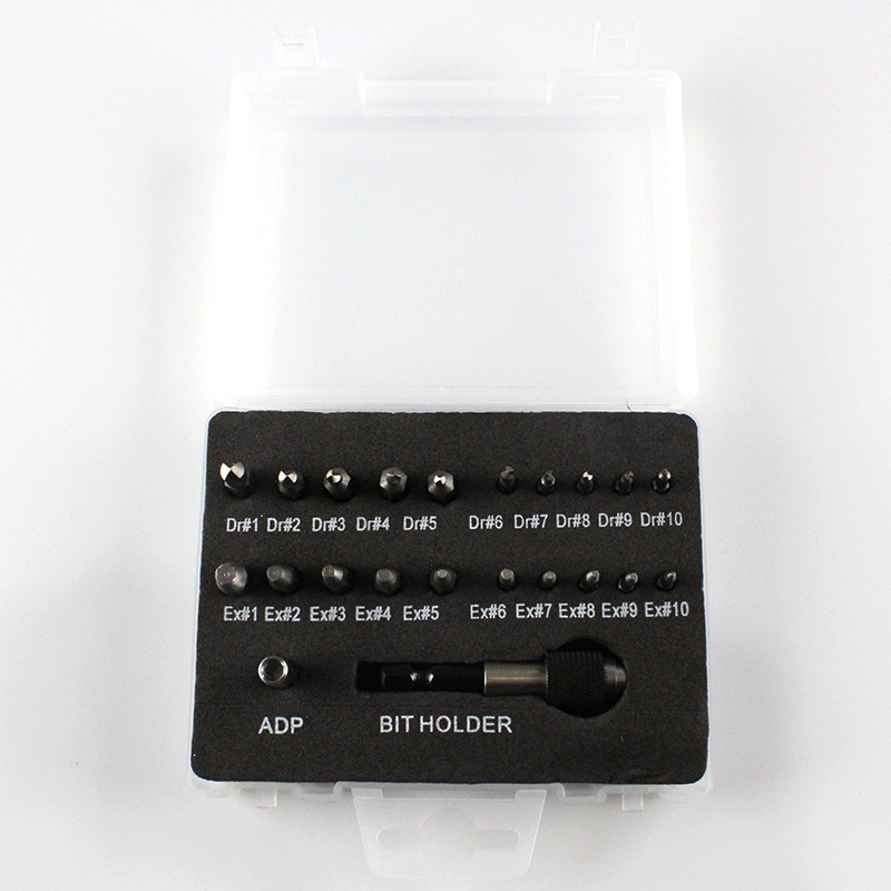 Extractor roto de alambre de acero de alta velocidad de 22 piezas Extractor de tornillo de cabeza rota herramienta de reparación de extracción de tornillo de giro dañado