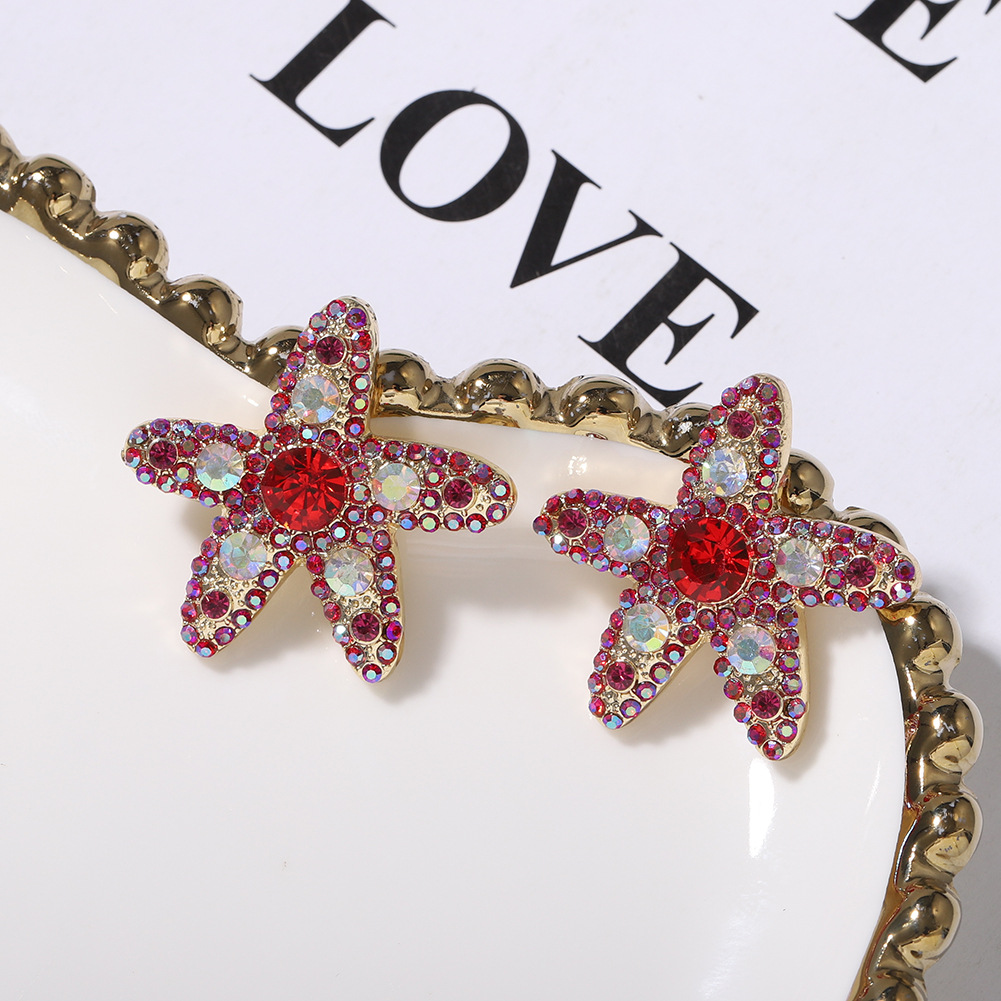 Personalized Fashion Starfish Color Diamond Wild Earrings Super Flash Five-pointed Star Shape Cute Japanese And Korean Temperament Earrings Wholesale display picture 6