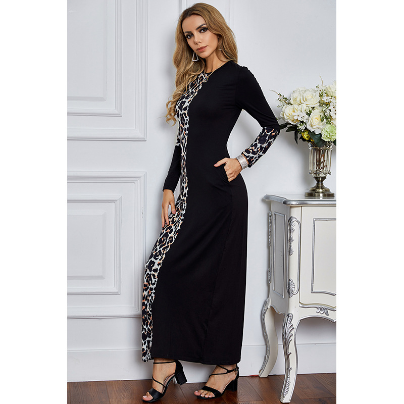 autumn and winter new long leopard print long-sleeved slim color matching dress NSSA26089