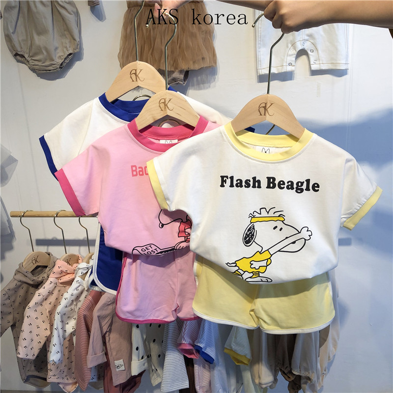 韩版童装婴幼儿2024夏季男女宝宝可爱卡通中小童休闲短袖短裤套装