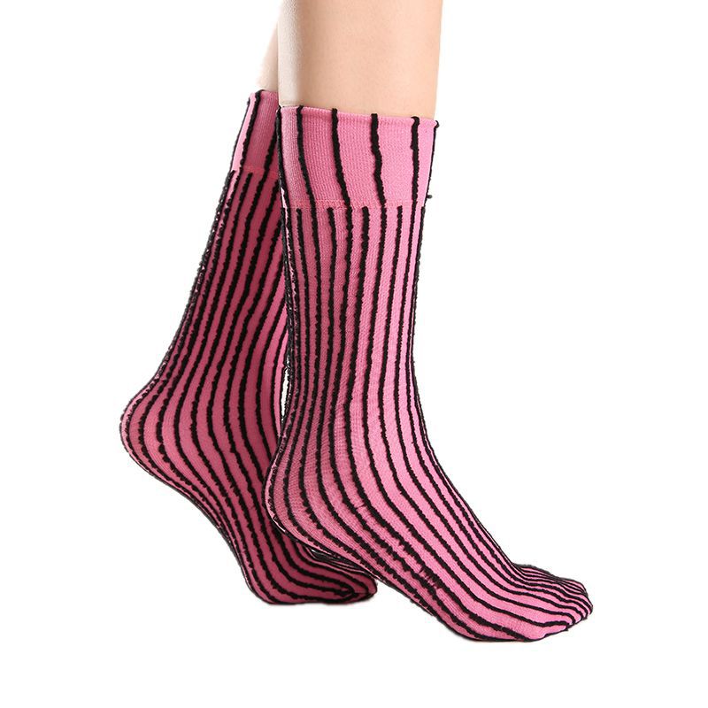 新款须绒竖条锦纶堆堆袜女长筒秋冬百搭时装袜亲子款成人儿童袜子|ms
