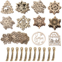Manufacturer Direct Supply Wooden Christmas Snowflake Hexagonal Star Christmas Tree Decoration for Trees, 10 Pieces Per Pack