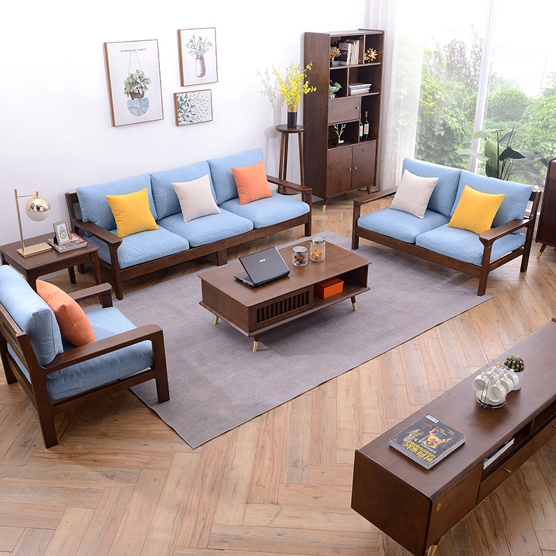 輕奢實木茶幾簡約客廳方形茶幾電視櫃組合小戶型家具批發