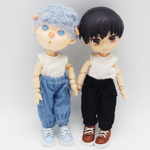 ob11 baby clothes 12 points bjd doll clothes denim overalls pocket trousers DOD beautiful knot pig doll denim trousers