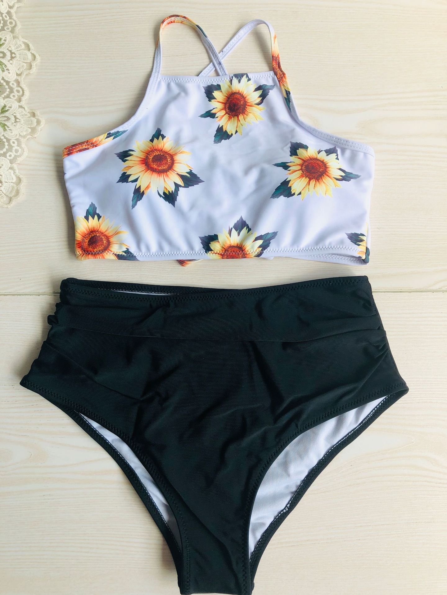 Sunflower Print New Split Swimsuit NSHL29148