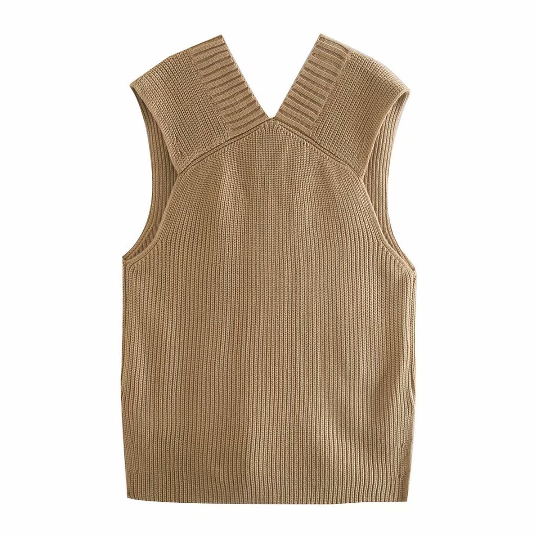 White Loose Split V-neck Sleeveless Knit Vest - Coats & Jackets - Uniqistic.com