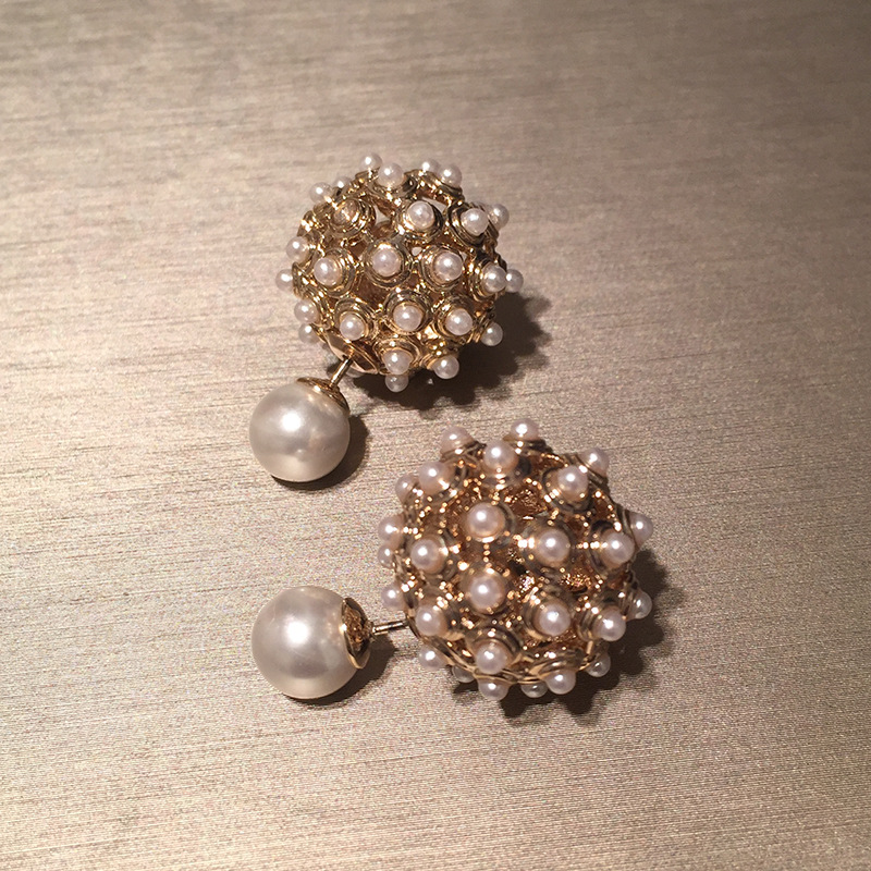 Reversible Ball Ball Earrings Hollow Pearl S925 Silver Stud Earrings display picture 3