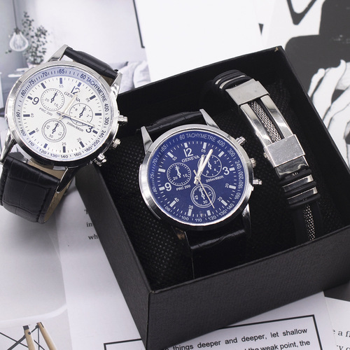 Men's watch two-piece bracelet set new business fashion belt quartz watch wristwatches men