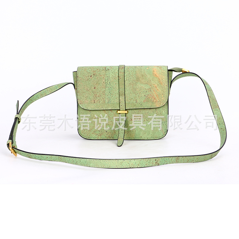 欧美潮流软木女包 时尚百搭真木斜跨包 牛油果绿天然软木PU时款包