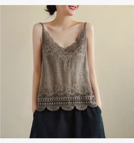 Cotton art lace hollow lace camisole new summer style loose simple inner bottoming shirt top