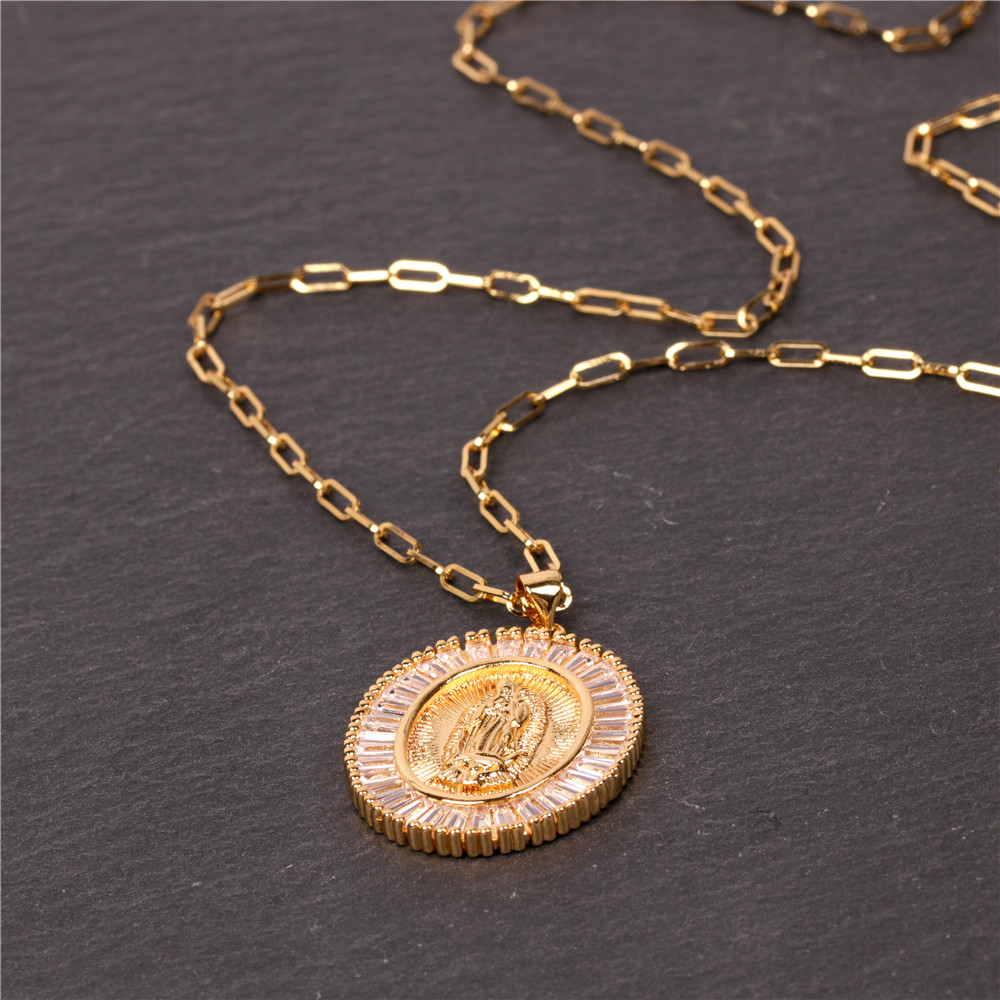 hot-selling micro-inlaid zircon thick cable chain punk hip-hop Virgin Mary necklace