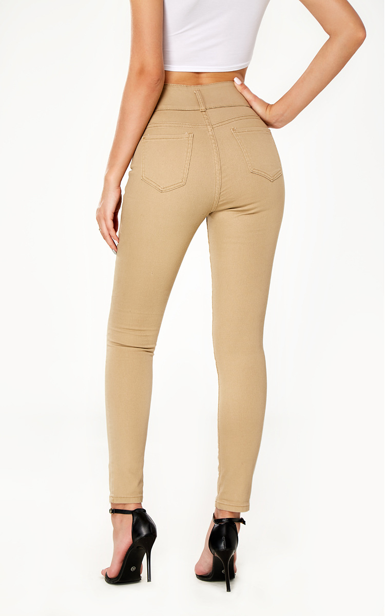 khaki high waist lifting-hips ripped pants NSSY9908