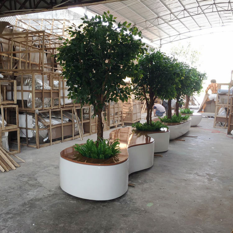 户外广场休闲长椅带花槽商场休息区座椅酒店售楼部座椅可定制木板