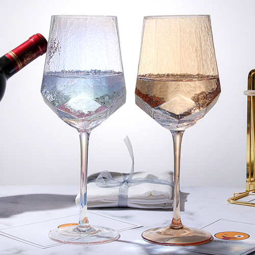 Retro European diamond-shaped hammered red wine glass, champagne glass, crystal glass, goblet, wine glass, dessert wine glass