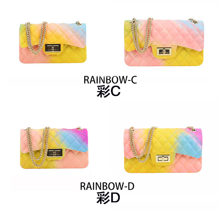 Clearance gradient graffiti colored jelly bag, diamond-shaped chain bag, small square bag for export, single-shoulder bag, crossbody bag undefined