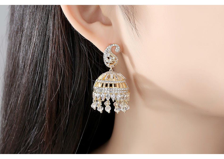 Banquet Bell Hollow Ladies Pearl Pendant Earrings Wholesale Nihaojewelry display picture 3