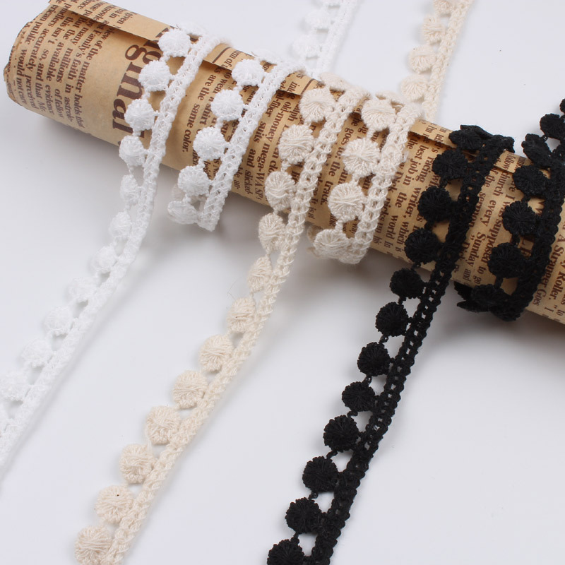 外贸热卖1.4cm宽棉线花边豆豆花边水溶条码蕾丝花边服装辅料现货