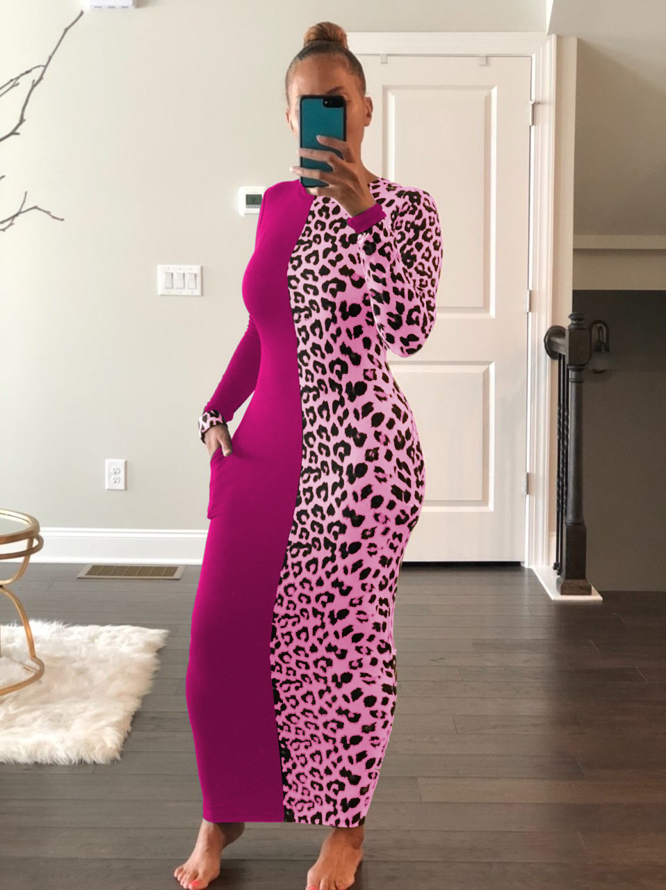 stitching leopard print dress nihaostyles clothing wholesale NSALI85438