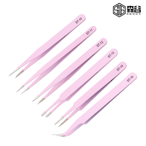 Maca powder 1.0mm thick ST.ESD anti-static tweezers pointed elbow non-magnetic disassembly tool bird's nest clip