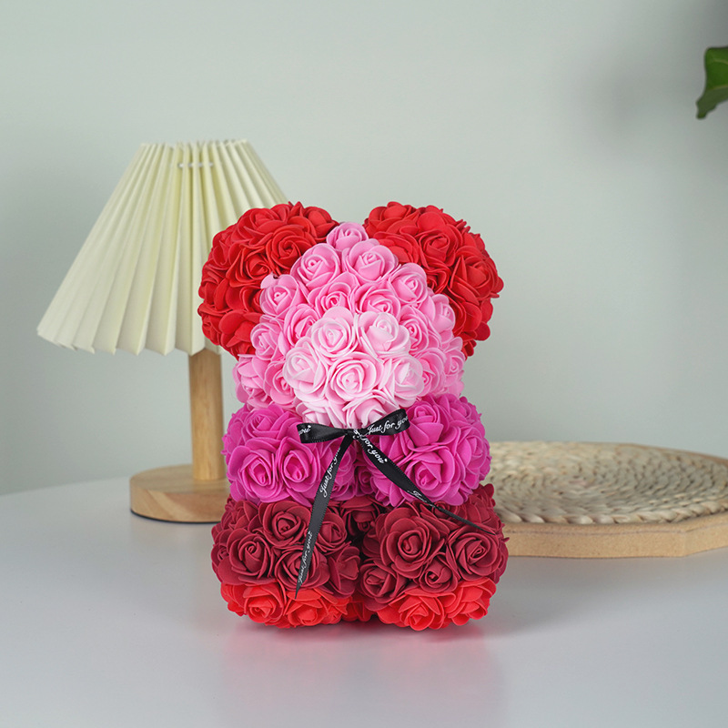 Valentine's Day Gift Creative 25cm Rose Flower Bear Gift Box Pe Flower Romantic Foam Bear Bebear display picture 9