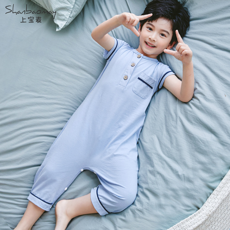 상바오마이 어린이 잠옷 여름새 남학생 반소매 소매복 방냉방 의류 홈옷
