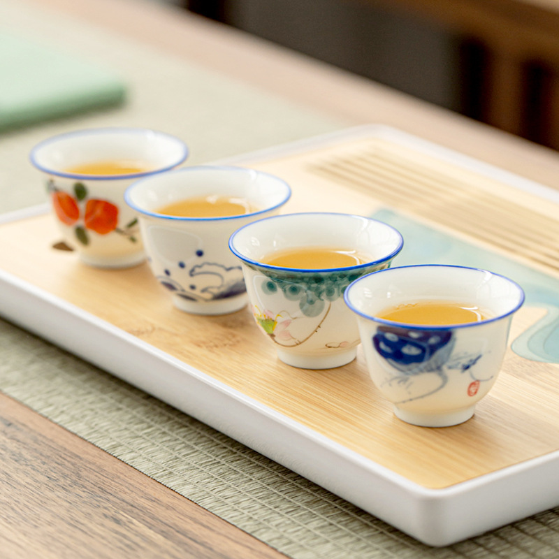 Taza de té pintada a mano cerámica hogar Kung Fu juego de té taza de té porcelana blanca hecha a mano taza de té japonesa taza pequeña taza de té Dehua