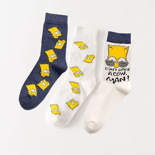 Combed cotton socks women's mid-calf spring and summer ins style cartoon European and American Simpsons versatile Korean version cute mid-calf trendy socks