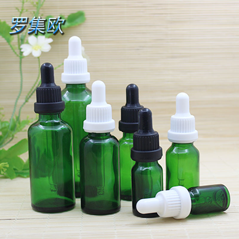 绿色精油滴管分装玻璃瓶化妆品调配包装空瓶塑料盖黑大头胶头现货