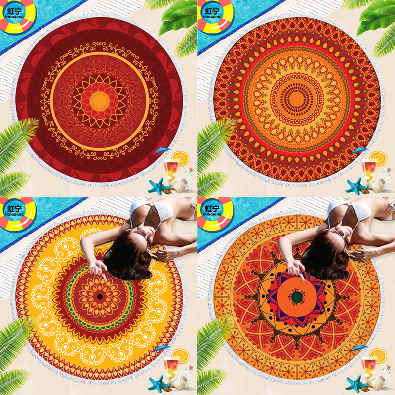 Amazon New Indian Yoga Mat Red Mandala Round Beach Towel Bohemian Shawl Bath Towel