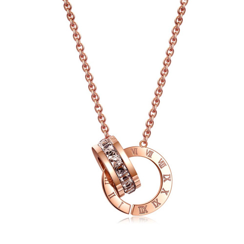 Minimalist Art Deco Roman Numerals Full Diamond Titanium Steel Necklace Geometric Personalized Versatile Clavicle Chain Accessory Instagram Style